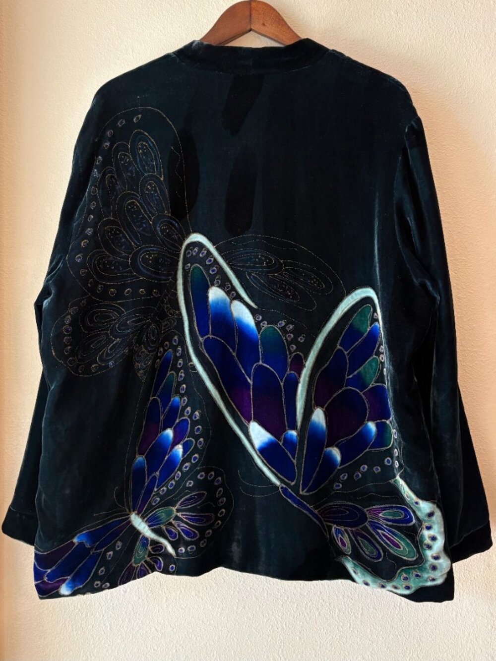 Vintage Chico's Silk Blend Velvet Jacket Butterfly Wearable Art to Wear XL Boho
